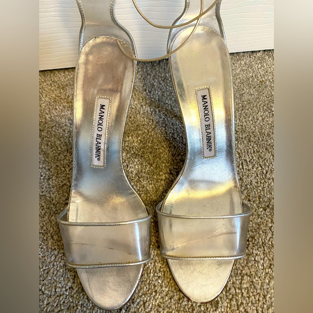 Manolo Blahnik silver and clear shoes